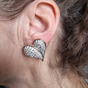 Vintage Swarovski Crystal Heart Clip-On Earrings